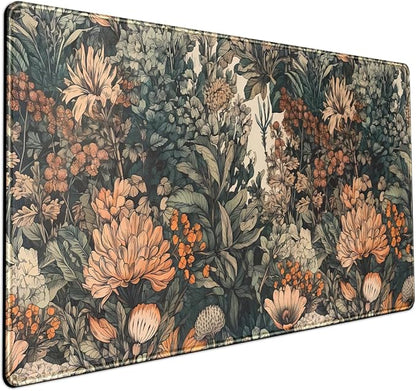 Boho Aesthetic Desk Mat Wildflowers Large Mouse Pad Gaming Desk Pad, XXL Keyboard Mat Full Desktop Women Office Desk Accessories with Stitched Edges Anti-Slip Funny Deskpad, 31.5 X 15.8 in