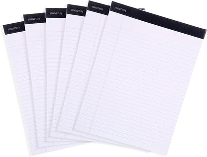 Mintra Office Legal Pads - ((BASIC WHITE 6pk, 8.5in x 11in, WIDE RULED)) - 50 Sheets per Notepad, Micro perforated Writing Pad, Notebook Paper for School, College, Office, Business