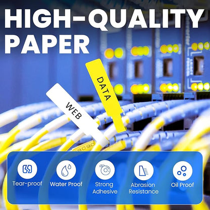 Clabel Printable White Cable Labels 6 Rolls of Thermal Self-Adhesive Paper Labels Tape, 25x78mm (1"x3") 100 Sheets Per Roll, Black Print on White Sticker Tags Durable