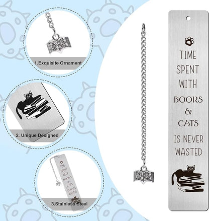 Cat Metal Bookmarks Gifts - 2Pcs Unique Kitten Bookmark for Women Pretty Bookmarkers for Kids Birthday Gift for Cat Lovers Reading Gifts with Book Pendant for Reader Nerds