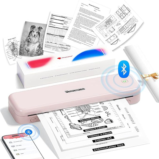 Phomemo M834 (Upgraded) Portable Printer, Wireless Bluetooth Thermal Printer, Support Multi-Size Thermal Paper, Compatible with iOS, Android & PC, Mobile Printer for Travel, Office, School, Pink