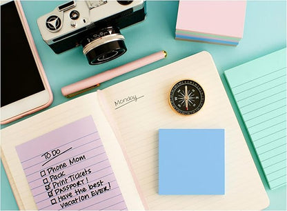 Post-it 100% Recycled Paper Super Sticky Notes, Lined, 4 in. x 6 in., 4 Pads, 45 Sheets per Pad, Wanderlust Pastels, School Supplies and Office Products