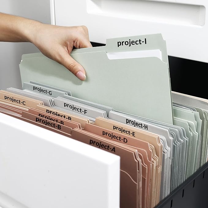 SUNEE File Folders with Fasteners, Manila Folders Letter Size, 2 Reinforced Fasteners, 1/3-Cut Tab, Pastel Color, 50 Pack, Keep Organized for Your Office Documents School Files