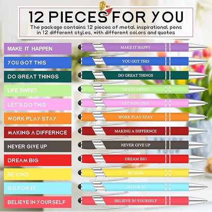 Zonon 12 Pieces Inspirational Pens Bulk Easter Basket Stuffers Motivational Quotes Ballpoint Pens with Stylus Tip Inspirational Gifts for School Office Teachers(Assorted Color,Motivational Style)
