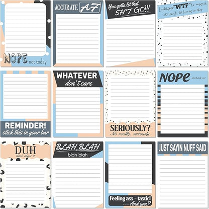 Funny Notepads with Sayings Sticky Funny Office Supplies to Do List Sarcastic Work Assorted Notepad for Workers, 12 Designs, 3 x 3.93 Inch(Retro Style)