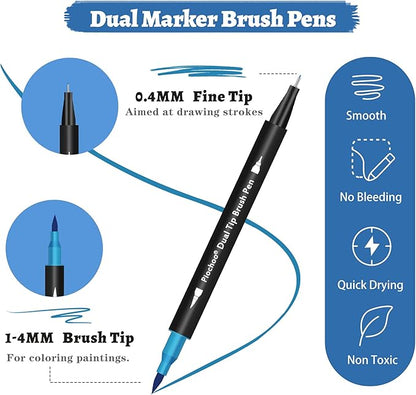 Markers,18 Colors Dual Brush Markers Pens,Fine Point and Brush Tip Markers for Adult Coloring Books No Bleeding,School Classroom Art Supplies