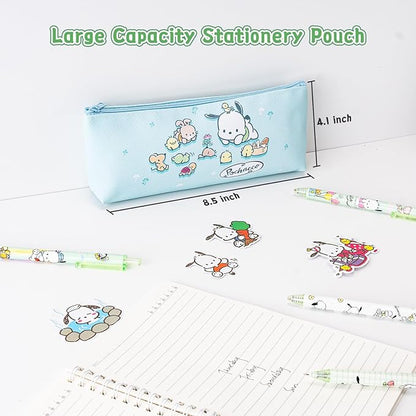 Cute School Supplies Anime Stationery Gift Set Includs Gel Pens, Journal Notebook, 50 Stickers, Pencil Case, Kawaii Stationery Set, Back to School Gift(Green)