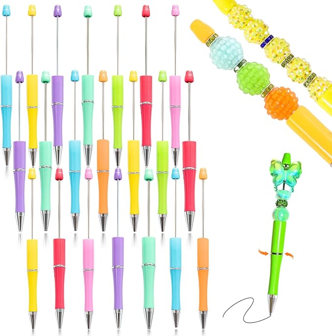 45 Pieces Beadable Pens - Beaded Pens Sweet Plastic Diy Black Ink Ballpoint Pens Bulk - Bead Pens Suitable For Teacher, Students, Office, School, Graduation Gift Supplies
