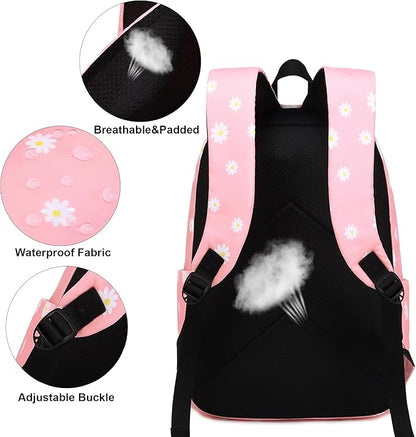 Flowers School Backpack for Teens Girls, Womens College Bookbags Kids School Bags Laptop Backpacks (Pink)