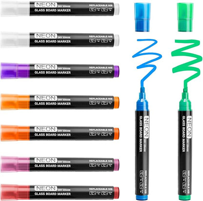 maxtek Neon Dry Erase Markers for Glass,Window Markers for Dry Erase Board,Chalkboard,LED Note Board,Acrylic Refrigerator Calendar,Chisel Tip,Low Odor,Assorted Colors,9 Count