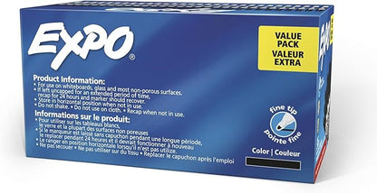 EXPO Fine Tip Dry Erase Markers, Low Odor, Black Ink, 36-Count Set, Ideal for Classroom, Office, and Home Use
