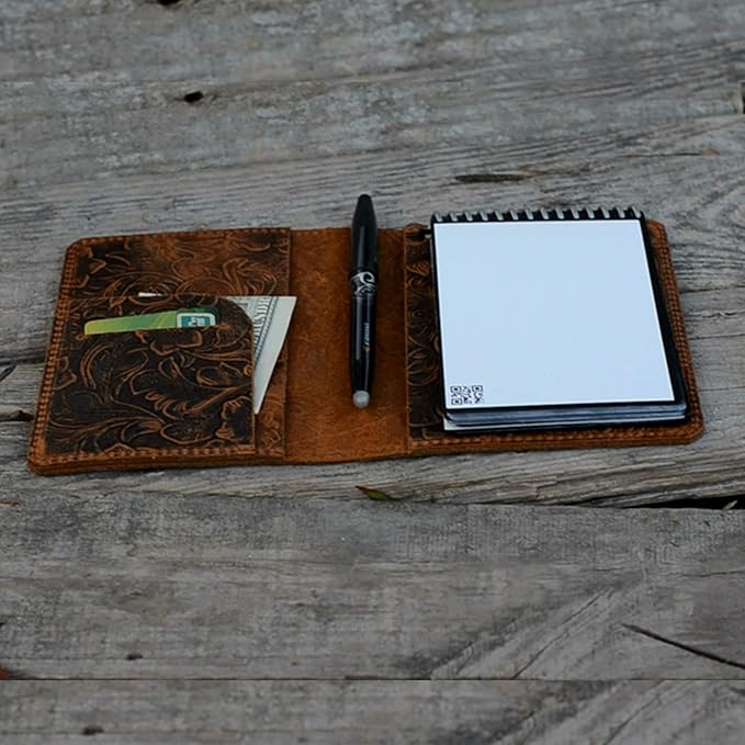 JJNUSA Compatible with Rocketbook Mini Cover Smart Business Handmade Distressed Genuine Leather Journal Notebook Cover for Card Holder Mini 3.5" x 5.5" Flower