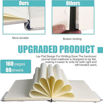 Lined Journal Notebook, 3Pack(Grey), 160 Pages, Medium 5.7 inches x 8 inches - 100 gsm Thick Paper, Hardcover