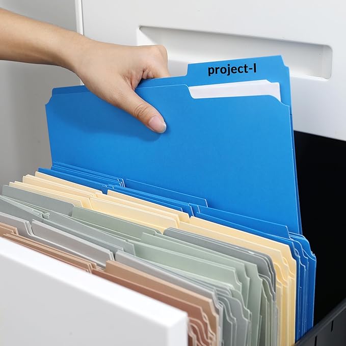 SUNEE File Folders with Fasteners, Manila Folders Letter Size, 2 Reinforced Fasteners, 1/3-Cut Tab, Blue Folders 50 Pack, Keep Organized for Your Office Documents School Files