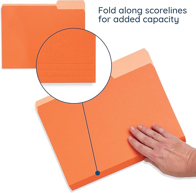 100 Blue Summit Supplies Orange File Folders Letter Size 1/3 Cut 100 Pack - Durable 11pt Two-Tone Paper, Orange Folders Bulk, Orange Manila Folders for Office and School