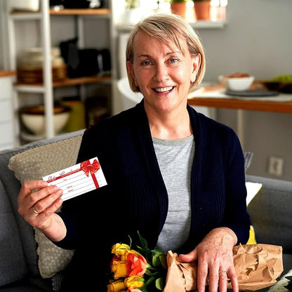 Sinmoe 50 Sets Gift Certificate for Business with 50 Pcs Envelopes Blank Gift Certificate Cards with Name and Address Rustic for Beauty Salon Restaurants Birthday(4.72 x 2.36 Inch, Ribbon Style)