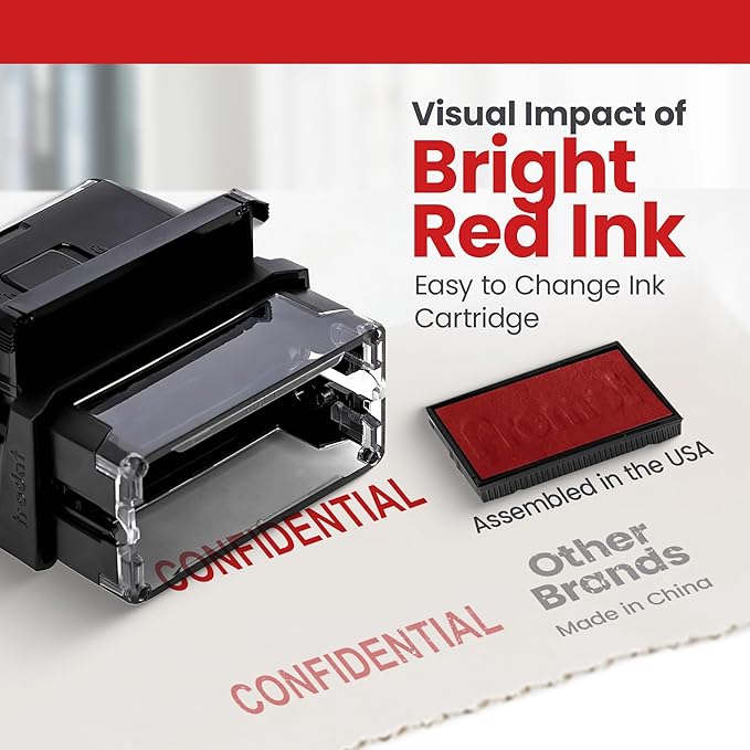 Promot Confidential Self Inking Rubber Stamp - Refillable Office Stamps - Business, Bookkeeping, Ordering, Accounting, Work, Notary Stamper - Red Ink