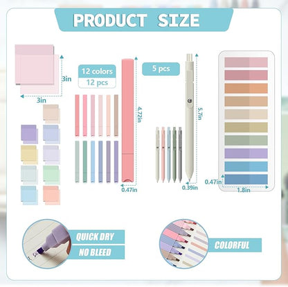Jutom 39 Pcs Aesthetic Book Annotation Kit Pencil Case Bag with Highlighter Gel Pen 700 Sheets Transparent Sticky Notes Pads Index Tab Bible Study Supplies for School(White,Classic Style)