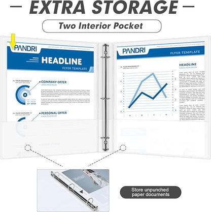 3 Ring Binder 0.5 Inch, PANDRI 12 Pack 0.5-Inch Binder Fits Letter Size 8.5'' x 11'' Paper, Versatile Binders for Office Home School, 2 Pockets, White