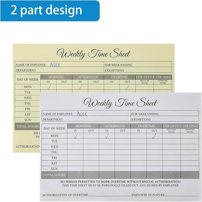 300 Sets Employee Weekly Time Sheets Weekly Format, 2 Part Carbonless, 5.5 x 8.5 Inch Daily Time Sheet Log Book (6 Pack)