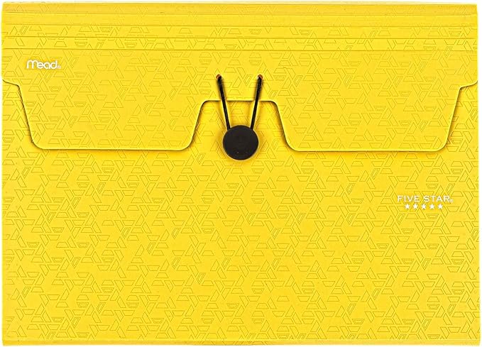 Five Star Expanding File Organizer, 6-Pocket Accordian File Organizer, Bungee Closure, Holds 11" x 8-1/2", Harvest Yellow (350100G-ECM)
