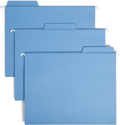 Smead FasTab Hanging File Folders, 20 Count, Blue, 1/3-Cut Built-in Tabs, Letter Size (64099)