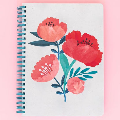 Steel Mill & Co Cute Mini Spiral Notebook, 8.25" x 6.25" Journal with Durable Hardcover and 160 Lined Pages (Poppy Boquet)