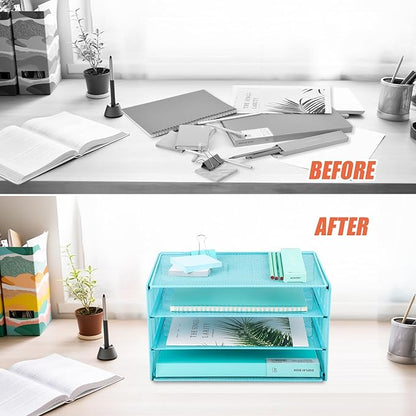EASEPRES 3 Tier Desk Paper Organizer, Blue
