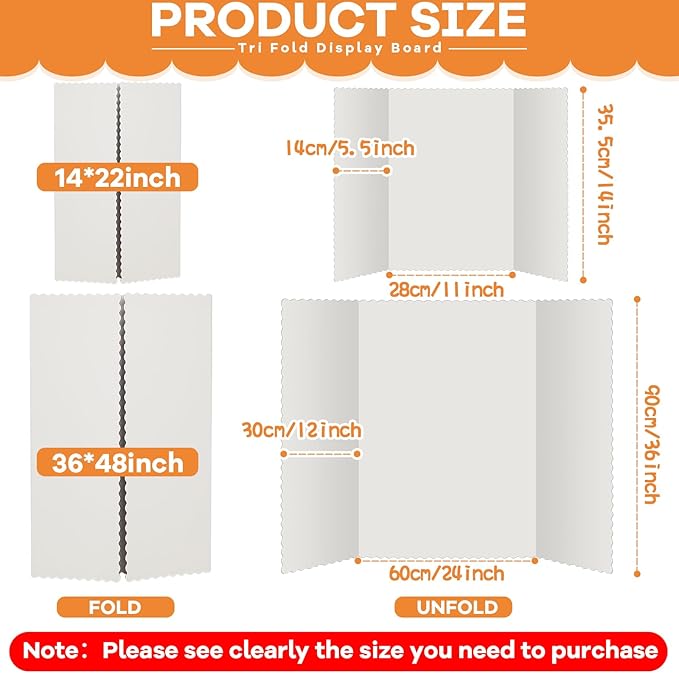 12 Pieces Tri Fold Poster Boards Bulk, Lightweight Science Display Boards, Trifold Presentation Display Board for Science Fair Project(14 x 22 Inch,White)