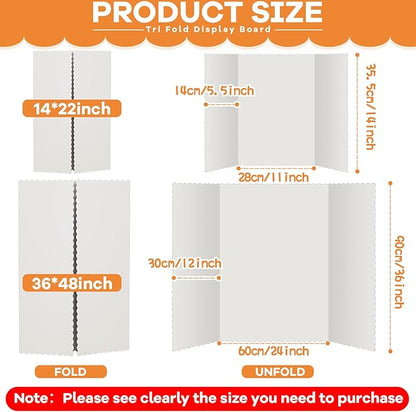 12 Pieces Tri Fold Poster Boards Bulk, Lightweight Science Display Boards, Trifold Presentation Display Board for Science Fair Project(14 x 22 Inch,White)