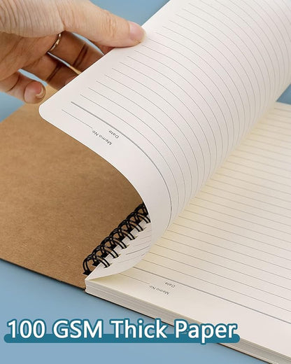 Spiral Notebooks 10Pcs A5 College Ruled Lined Journals Bulk- Kraft Brown Cover, 8.3 "x 5.8", 120 Pages/60 Sheets, 100gsm Paper, Memo Notepad Sketchbook, Travel Students Office Business Subject Diary