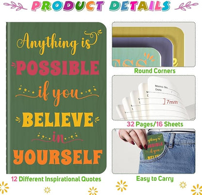 60 Pcs Mini Inspirational Notebooks Bulk with 60 Pcs Colorful Pens, Small Pocket Journal Notepads Set, Motivational Bulk Gifts for Women Men Teacher Student Kids, Fun School Office Supplies,3.5"x5.5"