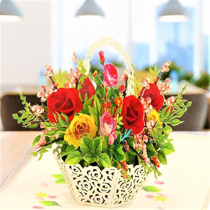 Valentines Day Card, Flower Basket Pop Up Card, Mother's Day Pop Up Card, Birthday Cards for Women, Thinking of You, Greeting Card, Get Well Soon Cards, Wonderful Souvenir, Wife, Grandma