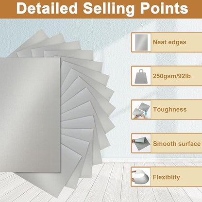 28 Sheets Shimmer Silver Cardstock 8.5 x 11 Metallic Paper, 250gsm/92lb Premium Heavyweight Card Stock for DIY Card Making, Greeting Cards, Wedding Invitations, Paper Crafting