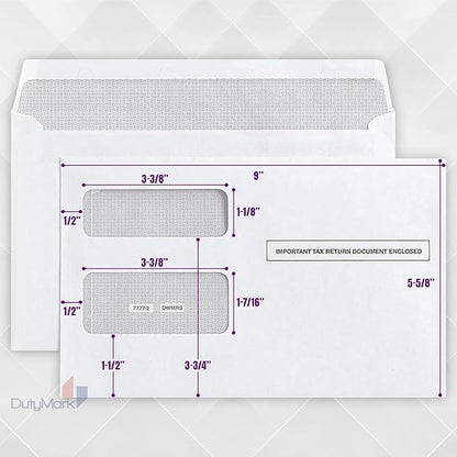 50 1099 Tax envelopes, Designed for 1099 Misc, 1099-R & DIV and INT Laser Forms, 5 5/8 Inch x 9 Inch, Gummed Flap, 50 Envelopes