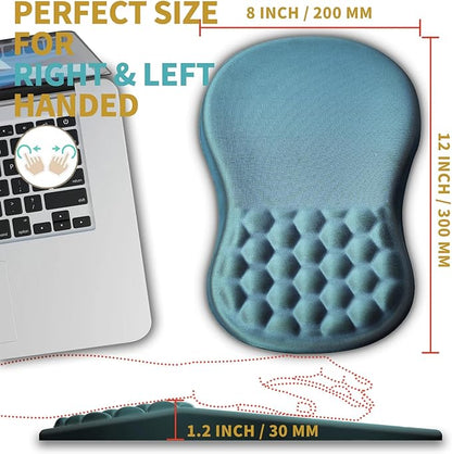 Hokafenle Ergonomic Mouse Pad Wrist Support with Massage Design, Wrist Rest Pain Relief Mousepad with Memory Foam&Non-Slip PU Base, Mouse Pads for Wireless Mouse & Desk (12x8 inch,Light Blue)