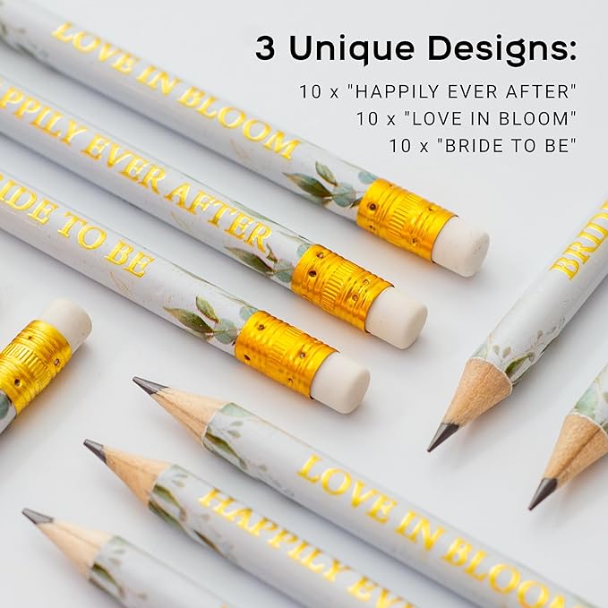 Markt Mini Pencils for Bridal Shower Games, Bridal Shower Pens, Small Pencil Set For Prizes, Game Winner Gifts, Golf Pencils With Erasers (Greenery, Eucalyptus)