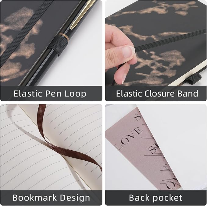 Lined Notebook Journal for Women Men 200 Pages A5 Hardcover Leather with Pen Holder College Ruled Journals for Work Note Taking Travel School (Lined, Black-B)