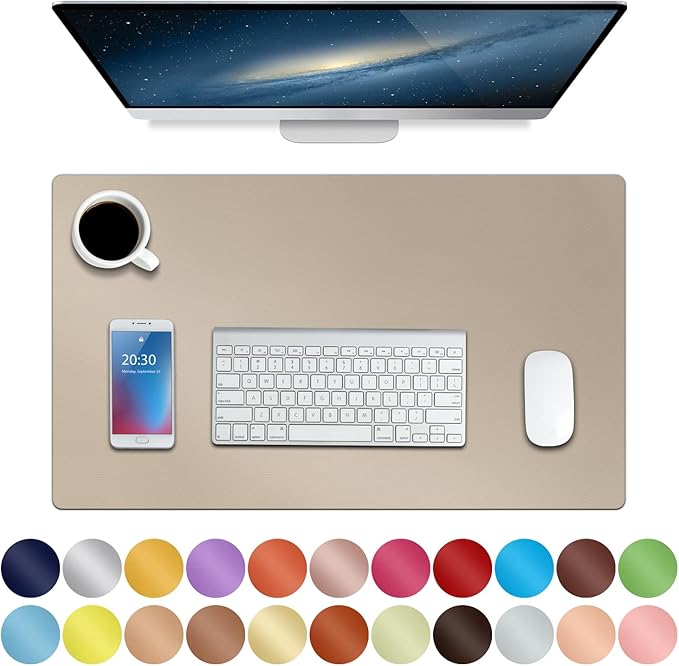 Boutilon Leather Desk Pad 24"x 14" Non-Slip Mouse Pad,Office Desk Mat,Waterprooft PU Leather Desk Blotter,Desk Pad Protector,Desk Writing Pad for Home Office Decor (S-Beige)