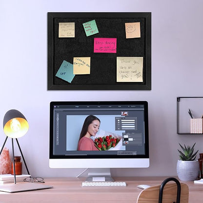 TORASO Cork Board Bulletin Board with Felt,Wood Framed Display Bulletin Board for Walls with Pins, Eye Bolts, gaskets, Screws, Pin Board for Office, School and Home(Black,1pc)