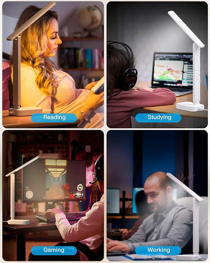 Power Strip with LED Desk Lamp, 3 Outlets 4 USB Ports(2 USBC) 4 Modes 5 Level Touch Lamp Small Desk Lamp for Home Office Bedroom Bedside, Study Reading Light, 5ft Extension Cord, Dorm Room Essentials