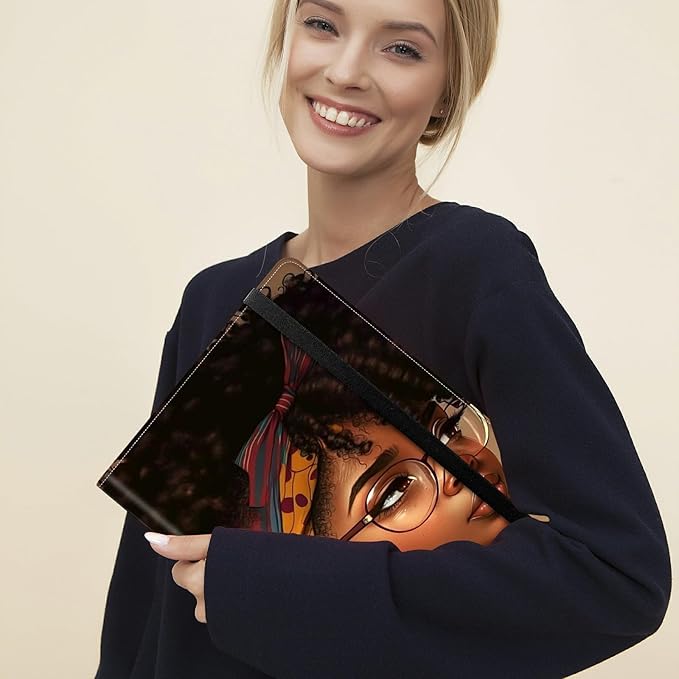 Padfolio Folder with Clipboard,Portfolios Organizer Clipboards with Storage Clipboard Writing Pad PU Leather Conference Document Organizer with Business Card Holder,African Black Woman