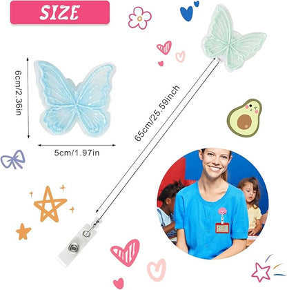 NACHLYNN 8 Pcs Butterfly Felt Retractable Badge Reels Cute Felt Nurse Badge Reel Holders Name ID Accessories with Retractable Cord for Teacher Student Nurses Gifts