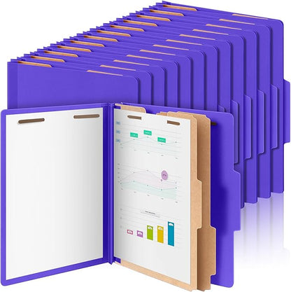 48 Pcs Classification Folders Bulk 2 Dividers File Folder with Fastener 2 Prongs Letter Size Pressboard Filefolders with 3.5 Inch Expansion for Organize Office Medical Document (Purple)