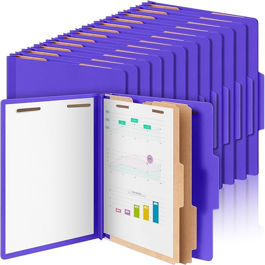 48 Pcs Classification Folders Bulk 2 Dividers File Folder with Fastener 2 Prongs Letter Size Pressboard Filefolders with 3.5 Inch Expansion for Organize Office Medical Document (Purple)