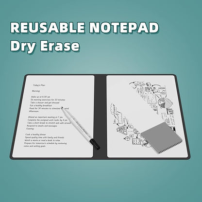 Portable Dry Erase Board,Reusable Whiteboard Notebook, Double-Sided White Board PU Cover 9.5"x6.6" with Marker,Wipe Cloth (Black)