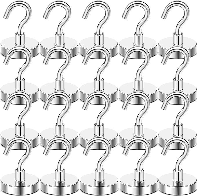 DIYMAG Magnetic Hooks, 80 LB Heavy Duty Strong Magnet with Hooks, Strong Rare Earth Neodymium Magnet Hooks for Hanging, Magnetic Hanger for Curtain, Home, Kitchen, Workplace, 20 Packs