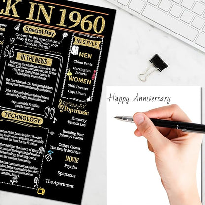 Joycard 65th Anniversary Card for Women Men, Gold Wedding Card for Wife Husband, Sweet Marriage Decorations Gifts for Couple, Perfect for Her Him on Anniversary Day, Back in 1960