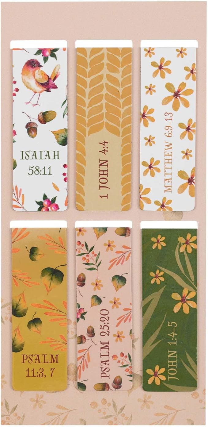 Christian Art Gifts Magnetic Scripture Bookmark Set for Women: Pray Together - Matthew 6:9-13 Inspirational Fall-Themed Magnetic Bible Verse Pagemarker Set of 6 for Bibles and Books, Size 2.3” x 0.8”