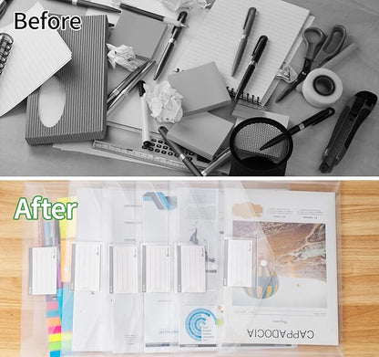 48pcs Plastic Envelopes A4,Letter Size Poly Envelopes with Snap Button,Waterproof Document File Folders with Label Pocket,Document Folders for Office Supplies,School,Home Organization(Transparent)